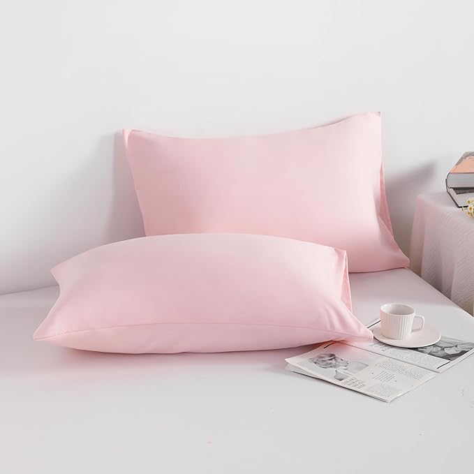 NTBAY Standard Pillowcase Set - 2 Pack Brushed Microfiber 20x26 Pillowcases - Soft, Wrinkle-Free, Fade-Resistant, Stain-Resistant, Blush Pink Pillowcases with Envelope Closure - 20x26 Inches