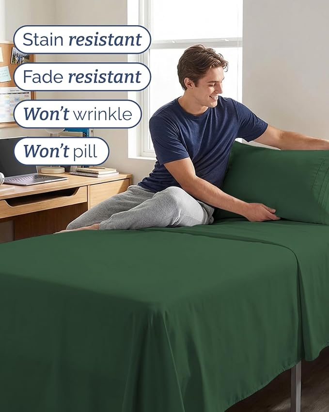 Twin XL 4 Piece Sheet Set - Comfy, Breathable & Cooling - Hotel Luxury Bedding for Women, Men, Kids, Teens & Children - 1 Flat & 1 Fitted Sheet & 2 Pillowcases w/ Deep Pockets - Wrinkle Free - Emerald