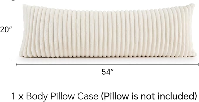 BEDELITE Fluffy Faux Fur Body Pillow Cover with Zipper, Luxury Plush 3D Striped Pillow Cover 20x54 Inches, Super Soft and Cozy Long Body Pillow Pillowcase for Bed Sofa Couch Room Decor(Cream White)