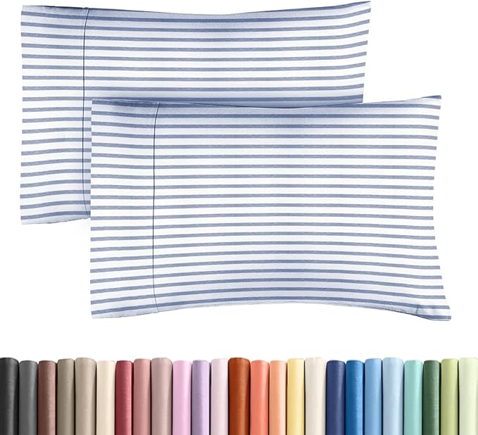 Standard Pillow Cases Set of 2 - Ultra-Soft Hotel Quality Pillowcase Covers - Comfy & Wrinkle Free - Stain and Fade Resistant - Machine Washable Pillow Protectors - 2 Piece Set - Blue Stripes 2