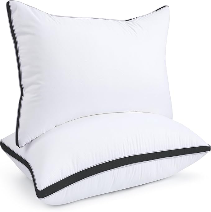 viewstar Bed Pillows Standard Size Set of 2, Firm Support Down Alternative Gusseted Pillows for Side, Back, or Stomach Sleepers, Black