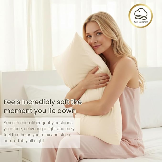 Brushed Microfiber Pillow Cases Standard Size Pillow Case-Envelope Closure Pillowcases Set of 2,Cooling & Moisture Wicking,Wrinkle Resistant Bed Pillowcases 20" X 30"(Queen,Khaki)