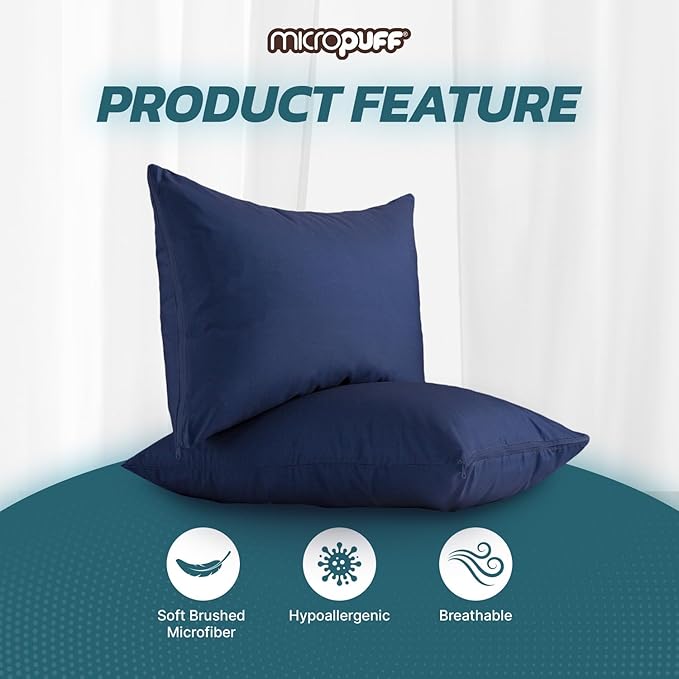Micropuff Navy Queen Size Pillow Protectors with Zipper - 4 Pack - Soft and Breathable Hypoallergenic Pillow Cover. Pillowcase Protects Against Stains, Spills, and Perspiration. (20 x 30)