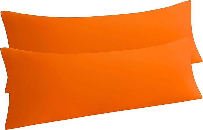 NTBAY Body Pillow Cases Set of 2, 2 Pack Brushed Microfiber 20x54 Pillow Cases, Soft, Wrinkle, Fade, Stain Resistant Orange Pillow Cases with Envelope Closure, 20x54 Inches, Orange