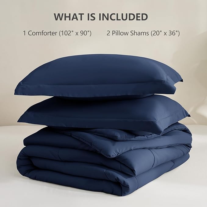 CozyLux King Comforter Set - 270GSM Navy Blue Bedding Sets for All Seasons Size, 3 Pieces Box Stitched Bed Set with 1 Down Alternative Comforter and 2 Pillow Shams, Soft, Lightweight, Durable