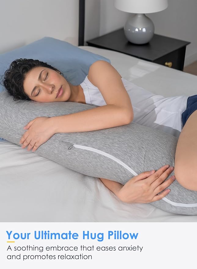 QUEEN ROSE Body Pillow, Full Body Support Pillow for Side Sleepers, Cooling Soft S Shaped Hug Pillow for Adults, Grey