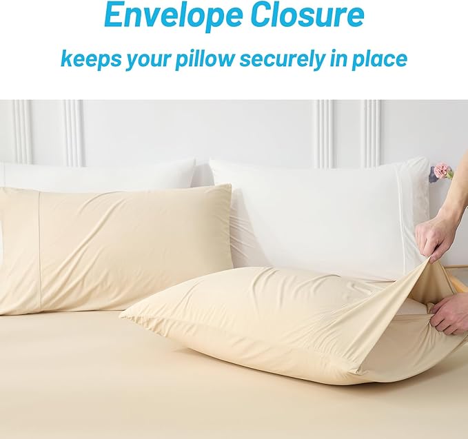 Cozy Bliss Cooling Pillow Cases for Hot Sleepers, Q-Max>0.45, Queen Size Set of 2, Soft & Silky Pillow Covers with Envelope Closure,Gift, Khaki, 20x30 Inches