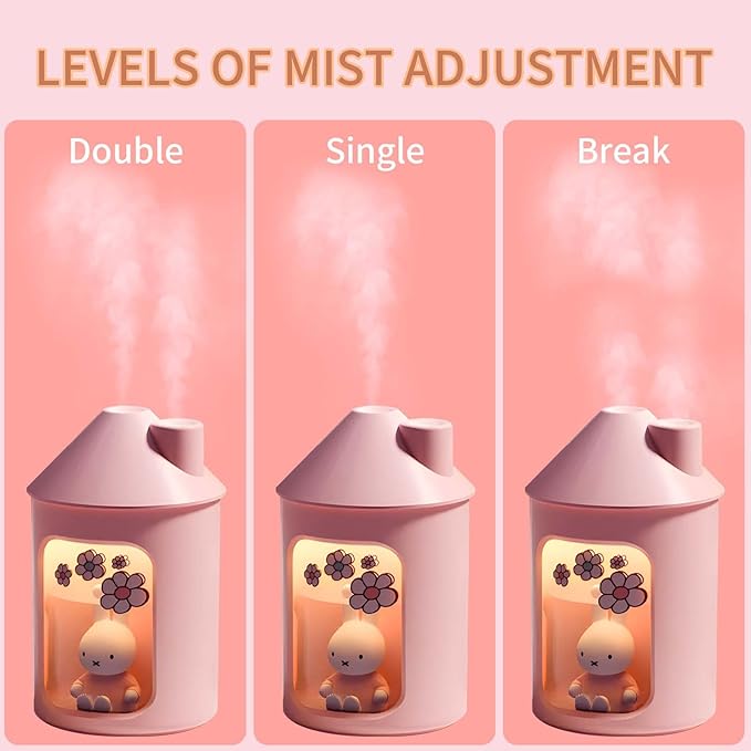 Mipow x miffy BTA700M Cool Mist Humidifier for Bedroom,Ultrasonic Quiet Humidifier with Night Light,450 ML Double Spray Humidifiers for Nursery,Office Indoor Plants (Pink), Gift for Mother's Day