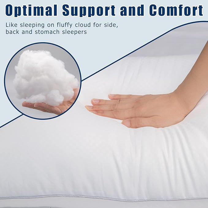 Piwaal Bed Pillows for Sleeping 2 Pack, Standard Size Pillows Set of 2,Down Alternative Filling, Pillow for Back, Stomach or Side Sleepers Grey