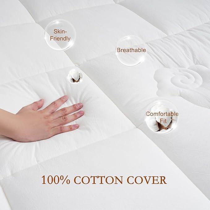 YOUR MOON 100% Wool Mattress Topper Twin Size, 800GSM Natural Wool Filling, Thick Pillow Top Mattress Pad, Back Pain Relief Bed Topper with Cotton Cover, 16" Deep Pocket, 39"x75" (White)
