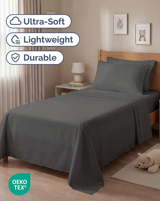 Twin 4 Piece Sheet Set - Comfy, Breathable & Cooling - Hotel Luxury Bedding for Women, Men, Kids, Teens and Children - 1 Flat & 1 Fitted Sheet & 2 Pillowcases w/ Deep Pockets - Wrinkle Free - Charcoal