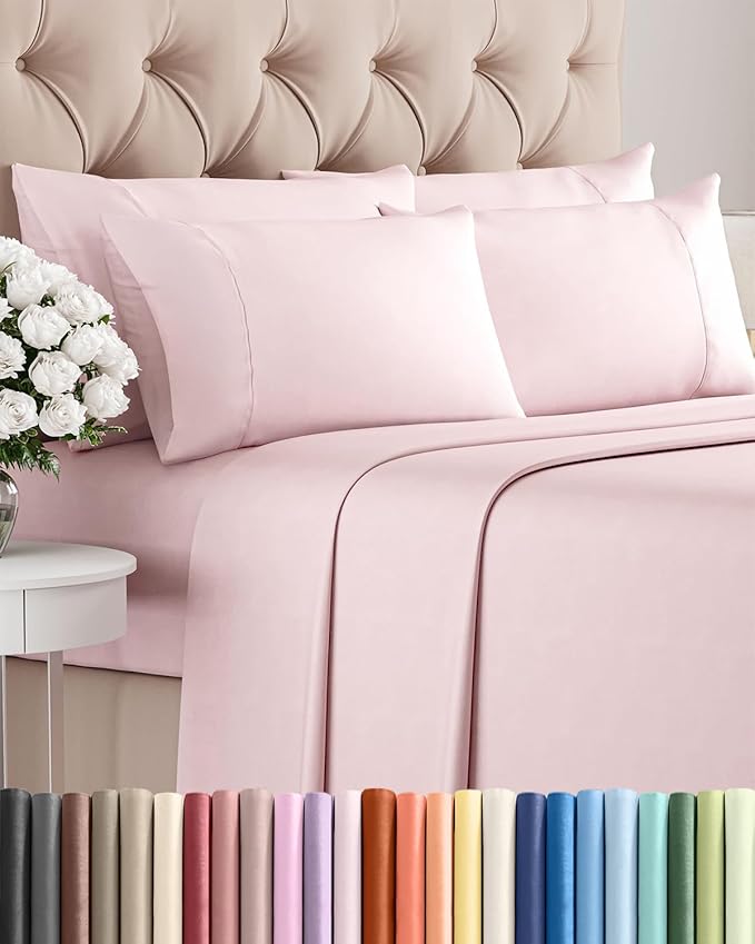 King 6 Piece Sheet Set - Comfy, Breathable & Cooling - Soft Hotel Luxury Bedding for Women, Men, Kids, Teens and Children - 1 Flat & 1 Fitted Sheet & 4 Pillowcases with Deep Pockets - Lavender Pink
