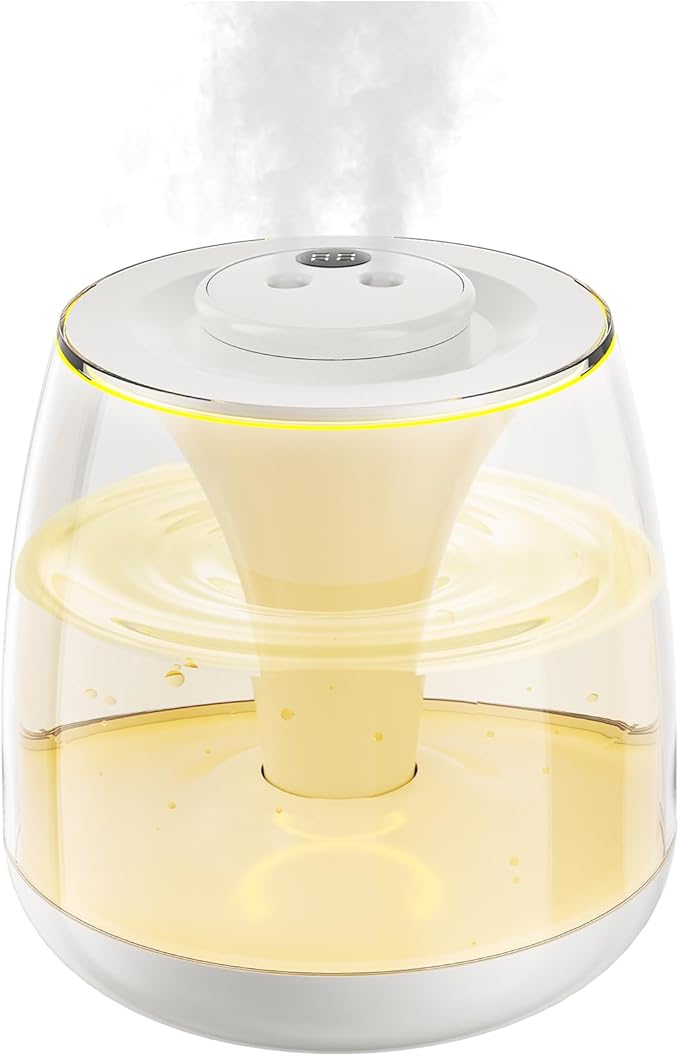 Humidifiers for Bedroom, 3 L Cool Mist Top-Fill 40H Super Long Time, 23dB Quiet, Baby Humidifier, Oil Diffuser for Large Room, Plants, Nursery, Office, Colored lights (white)