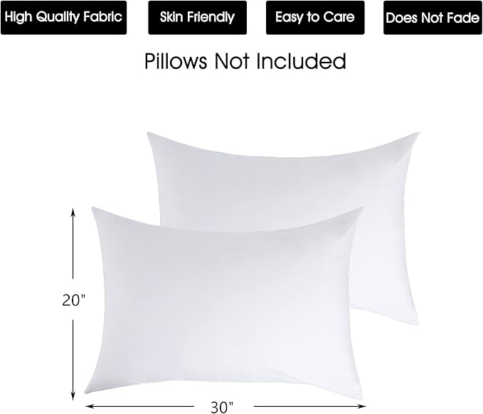 Cotton Pillow Protectors/Cases Queen Size with Zipper 2 Pack White Color,Cooling & Breathable Bed Pillow Protectors Set of 2 Pillow Cases Cover (Queen Size 20" x 30")