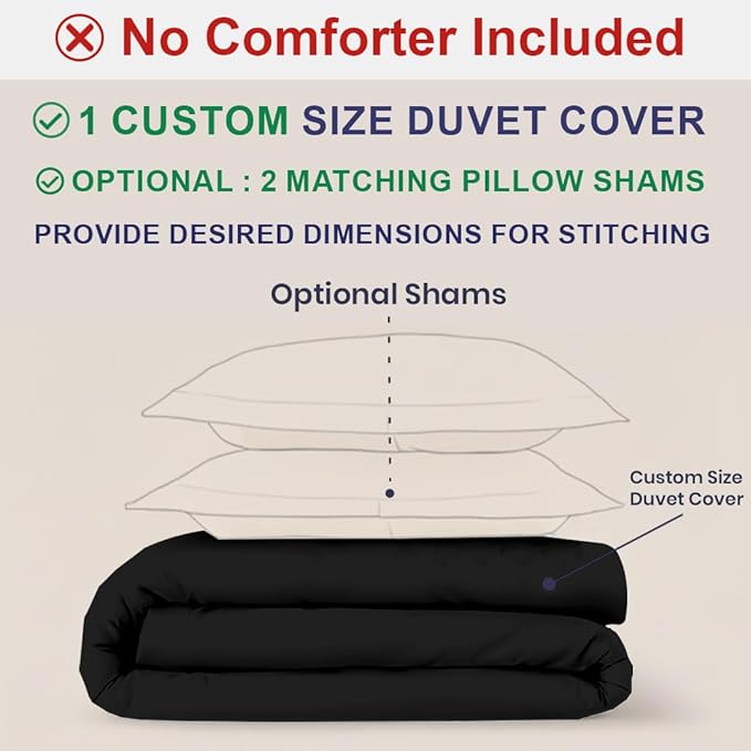 Kotton Culture Custom Duvet Cover - 100% Egyptian Cotton 600 Thread Count Ultra Soft Breathable Durable Customizable Comforter Cover(Desired Dimensions)- Zipper Closure & 7 Internal Ties -Black