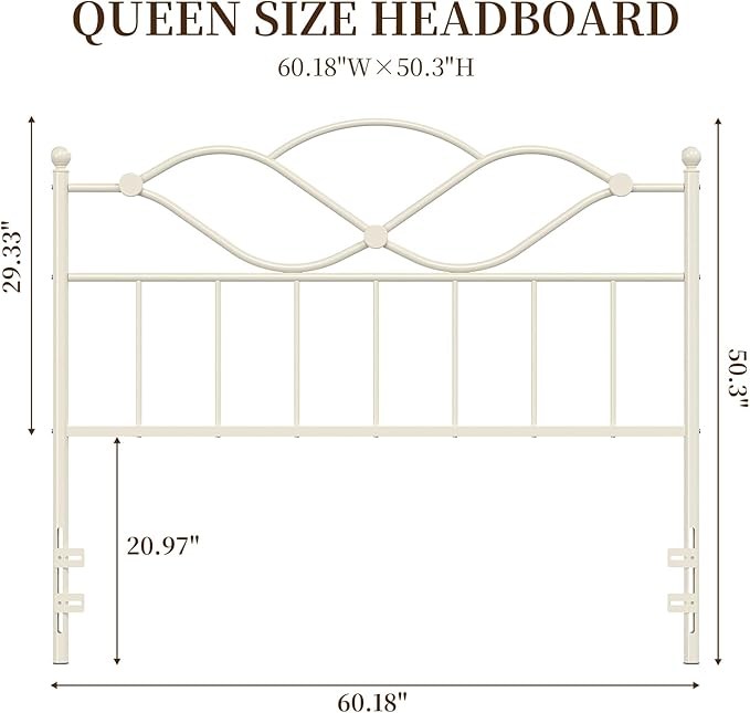 Elephance Queen Size Headboard Only,Vintage Platform Headboard for Queen Size Bed Frame Country Style, Height Adjustable,Sturdy and Stable, Easy Assembly, Sand White