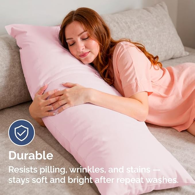 Body Pillowcases Set of 4-20x54 Long Body Pillow Case - Soft Body Pillow Cover for Sleeping & Side Sleepers - Comfy, Breathable & Fade Free - Machine Washable w/Envelope Enclosure - (Lavender Pink)