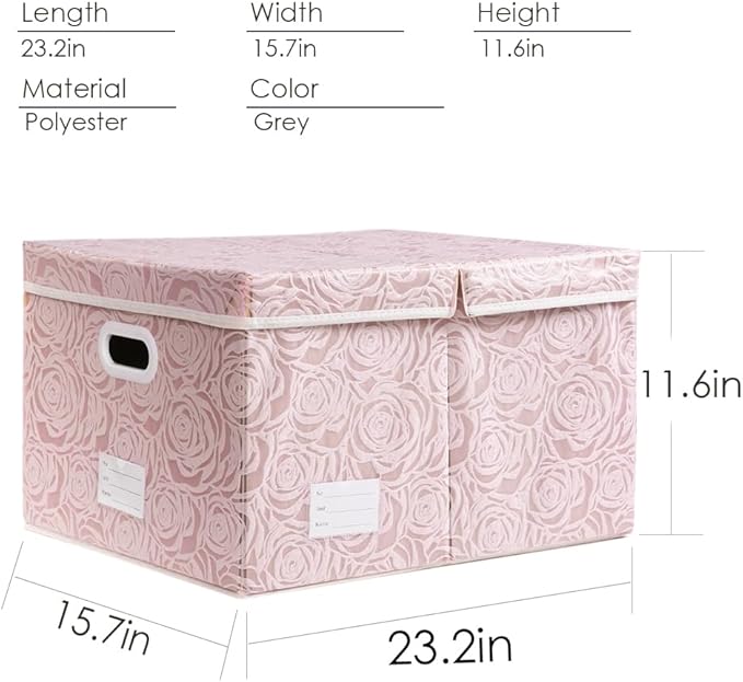 PRANDOM Jumbo Collapsible Storage Boxes with Lids Fabric Decorative Storage Bins Cubes Organizer Baskets with Cover Handles Divider for Bedroom Closet Living Room 23.2x15.7x11.8 Inch 3 Pack