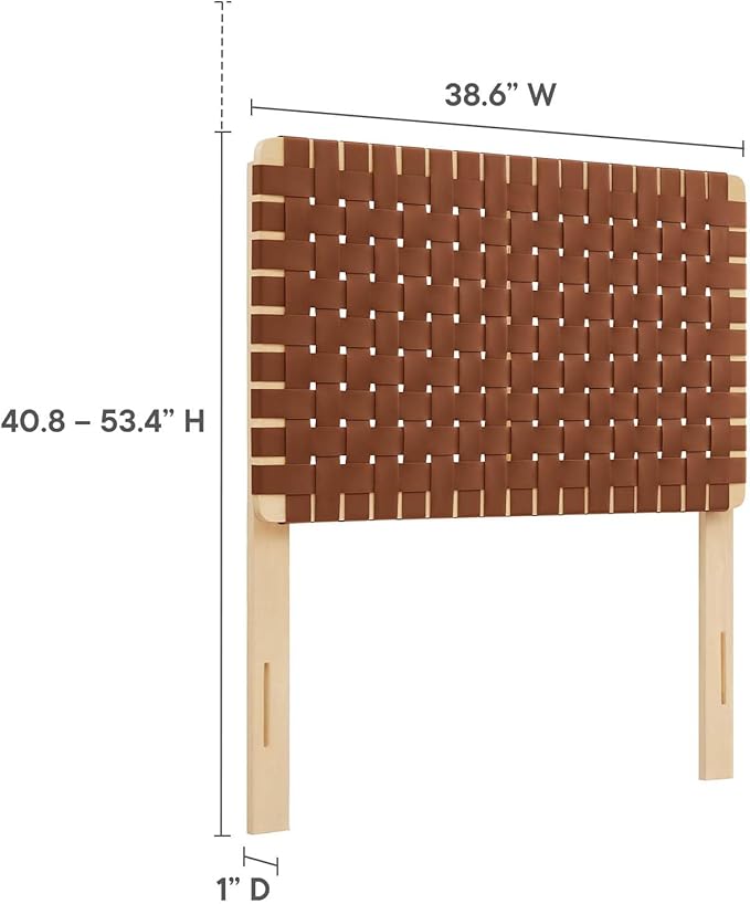Modway Sparta Vegan Leather Weave Twin Headboard in Natural Brown Faux Leather Twin Headboard Only, Height Adjustable Headboard, Freestanding Headboard for Children's Bedroom or College Dorm