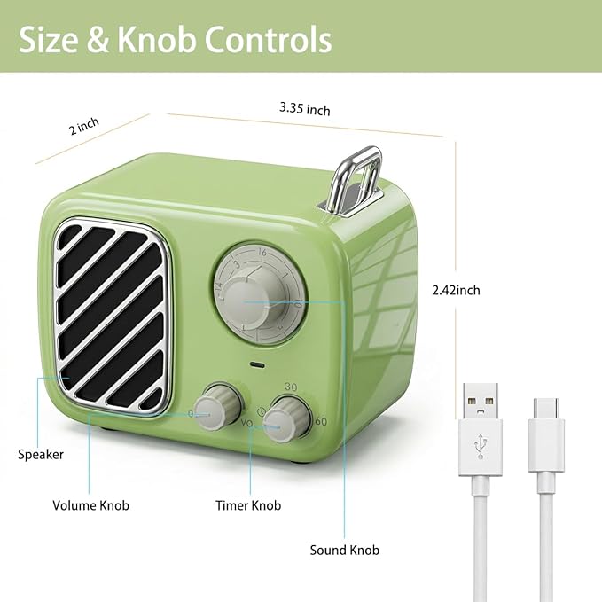 Portable White Noise Machine – Rechargeable, Vintage Knob Design, 16 Non-Looping Sounds for Baby & Adults, Travel Sound Machine with Timer & Memory (Sprout Green)