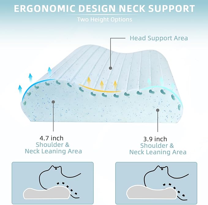 Cervical Neck Pillow for Neck Pain Relief, Neck Support Pillows for Sleeping, Contour Memory Foam Pillow with Cooling Pillowcase, Orthopedic Pillow for Side Back Stomach Sleeper, Medium Soft