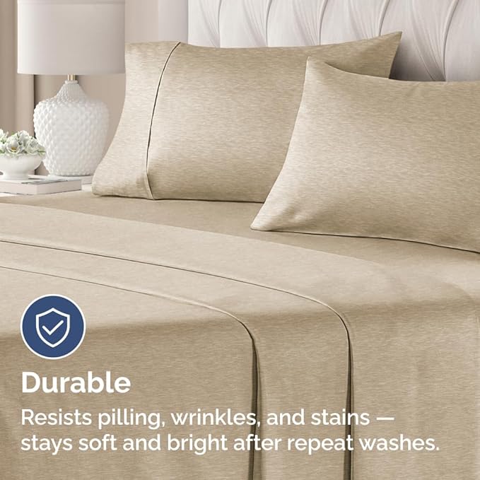 Standard Pillow Cases Set of 4 - Soft Hotel Quality Pillowcase Covers - Comfy Bedding for Women, Men, Kids & Teens - Machine Washable Pillow Protectors - 4 Piece Set - Standard Size Heathered Beige