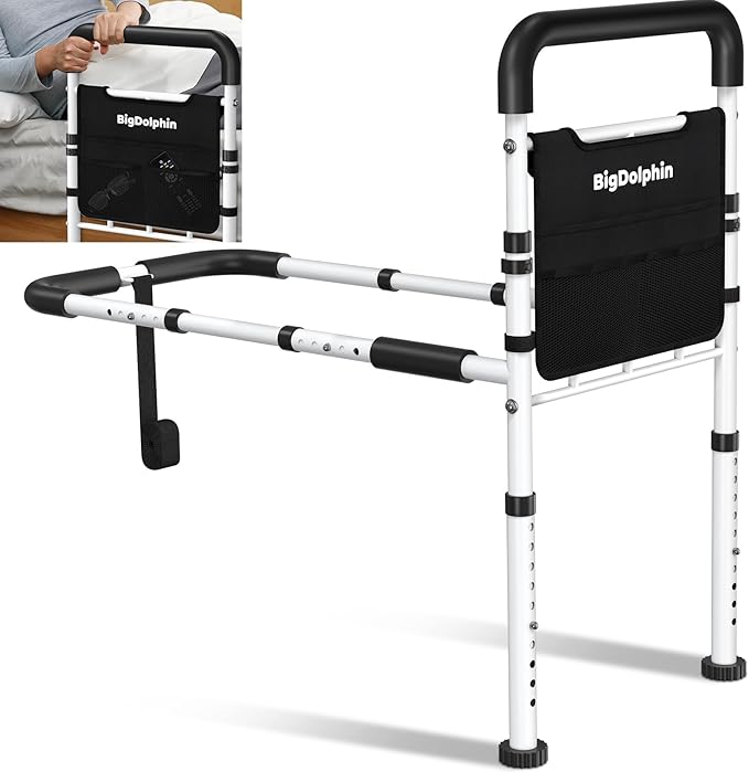 Bed Assist Rail for Elderly - ASTM Approved, 400 LBS Capacity, Tool-Free, Stable Bed Assist Rails for Seniors with Ergonomic Non-Slip Handle & Storage Pocket