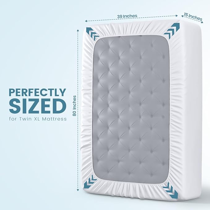 Twin XL Size Mattress Protector Waterproof 2 Pack, Premium 200 GSM Terry Mattress Cover, Soft & Breathable Bed Cover, Fitted Sheet Style Stretchable Deep Pockets 15" by Utopia Bedding (White)