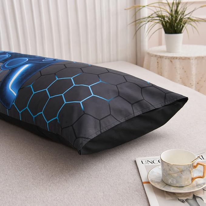 NTBED Gaming Body Pillow Cover Gamer Microfiber Pillowcase with Envelope Closure for Kids Boys Adults,(20"x54",Blue)