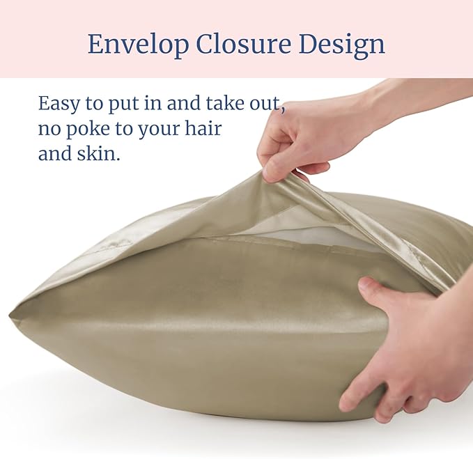 BEDELITE Satin Pillowcase for Hair and Skin, Super Soft and Cooling Similar to Silk Pillow Cases 2 Pack with Envelope Closure, Gift for Women Men(20"x40" King Size, Taupe)