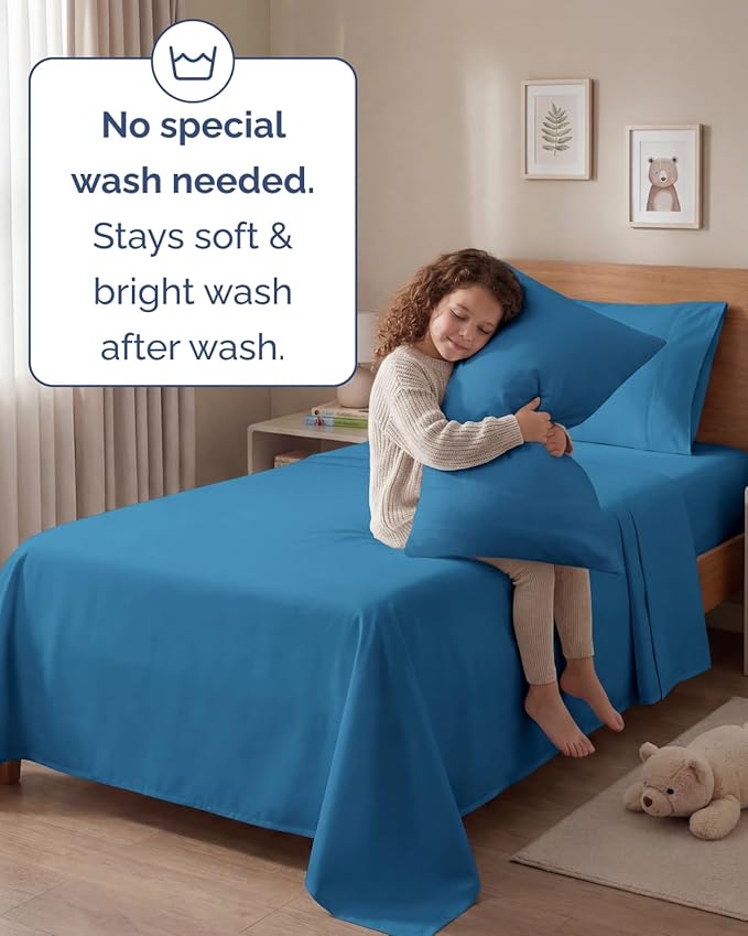 Twin 4 Piece Sheet Set - Comfy, Breathable & Cooling - Hotel Luxury Bedding for Women, Men, Kids, Teens & Children - 1 Flat & 1 Fitted Sheet & 2 Pillowcases w/ Deep Pockets - Wrinkle Free - Denim Blue