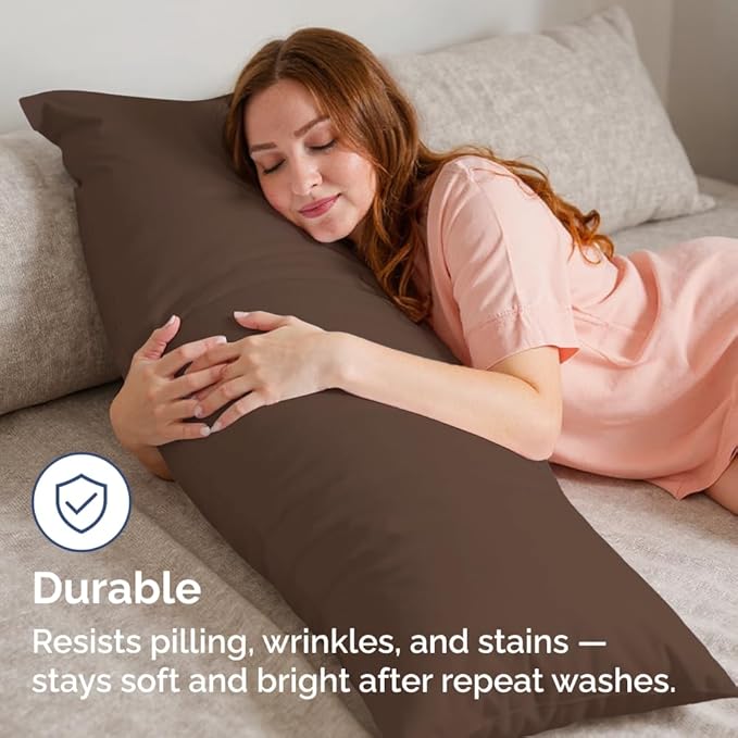 Body Pillowcases Set of 2-20x54 Long Body Pillow Case - Soft Body Pillow Cover for Sleeping & Side Sleepers - Comfy, Breathable, Wrinkle & Fade Free - Machine Washable w/Envelope Enclosure (Brown)