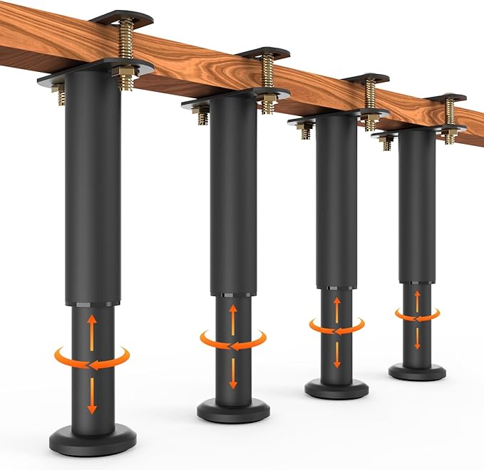 4 Pack Adjustable Bed Support Legs 7.3"-12.6", Heavy Duty Thick Carbon Steel Bed Legs Replacement with Rubber Pads, Easy Install on Bed Frame or Slats