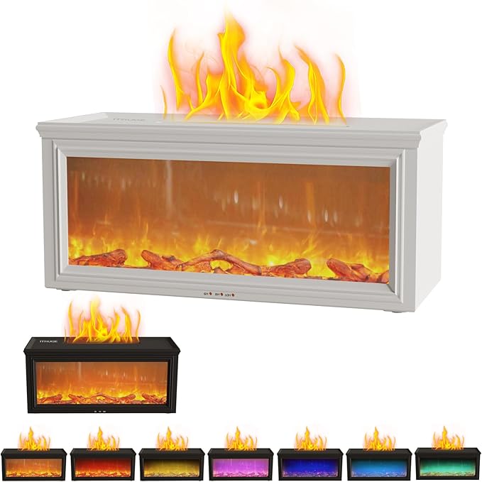 Fireplace Flame Air Diffuser Humidifier 280ml with Remote Control,7 Colors Aromatherapy Essential Oil Diffuser,Ultrasonic Aroma Humidifier with Timer for Home,Bedroom,Office,Yoga, White