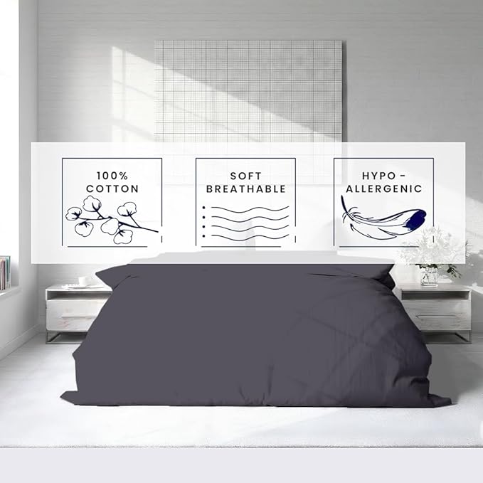 Kotton Culture 3 Pc Duvet Cover Queen Size/Full Size Set-100% Egyptian Cotton 600 Thread Count Ultra Soft Premium Durable Comforter Cover Zipper Closure & Corner Ties- (Grey, 90" X 90")