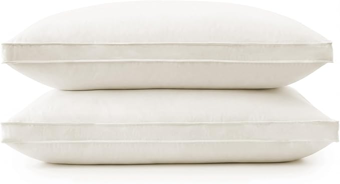 puredown® Gusseted Goose Feather Down Pillows, 100% Organic Cotton Cover, Luxury Hotel Collection Bed Pillows for Sleeping Set of 2, Standard Size