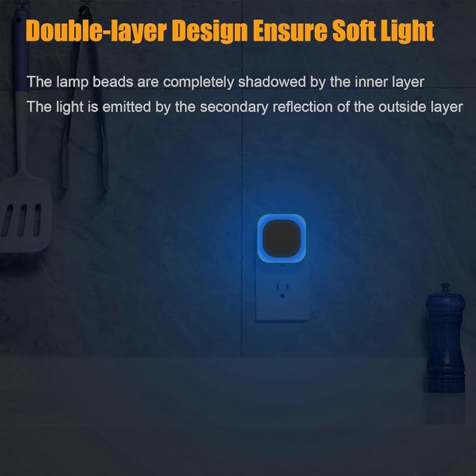 YUNLEX 2 Pack Azure Night Light, Crisp Modern Glow with Dimmable Soft Light & Indirect Reflection, Auto Dusk to Dawn Sensor, Plug in LED Nightlight for Bathroom,Toilet, Kitchen Counter, Modern Decor