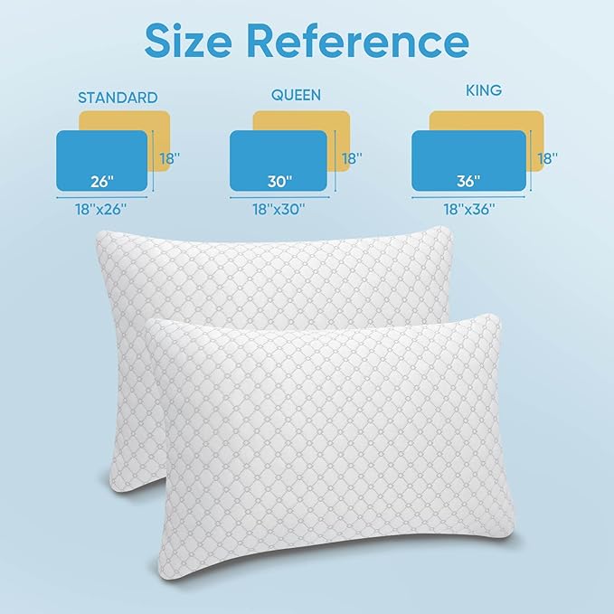 OAISZ Shredded Memory Foam Pillows, Cooling Bed Pillows Queen Size Set of 2 for Sleeping, Adjustable Firm Pillows for Side Back and Stomach Sleepers, Washable Removable Cover