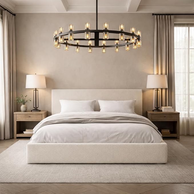 Bed - Premium Waterproof Linen - Removable & Washable Cover - Soft Upholstered Minimalist Modern - Box Spring NOT Included (Cream Boucle, Queen Headboard Cover)
