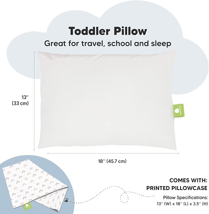 Toddler Pillow with Pillowcase - 13x18 My Little Dreamy Kids Travel Bed Pillows for Sleeping, Organic Cotton Small Pillowcase, Soft & Breathable, Machine Washable,Toddlers 2-5 years old(Jolly Rainbow)