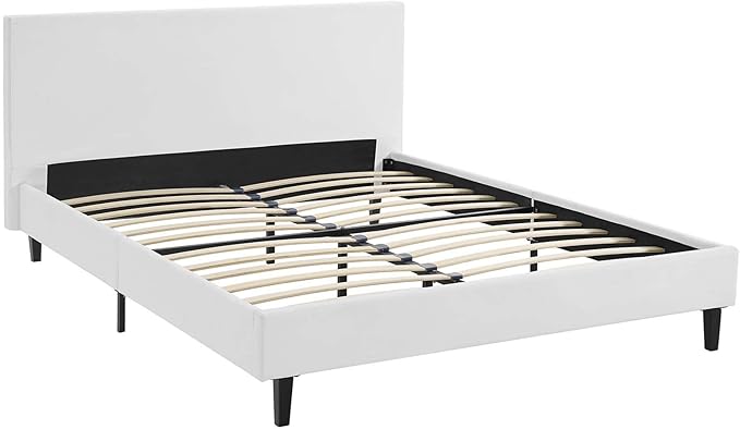 Modway Anya Upholstered White Faux Leather Full Platform Bed with Wood Slat Support