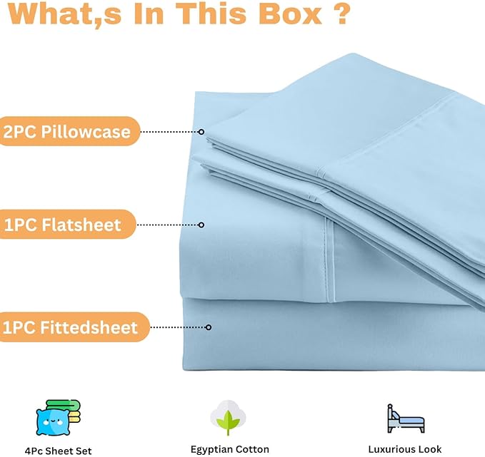 SCI Top Split Flex Sheet Set for Adjustable Bed 32" Split Head California King Size 800 Thread Count 100% Egyptian Cotton 4 Piece Set fits up to 16 Inch Deep Pocket ( Light Blue)