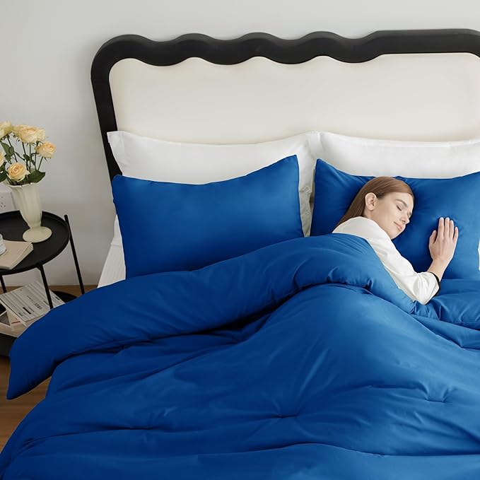CozyLux Twin Comforter Set Classic Blue, 2 Pieces Twin Extra Long Solid Breathable Bedding Sets College Dorm, Twin XL Luxury Soft Bed Set with Down Alternative Comforter and 1 Pillowcase All Seasons