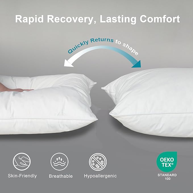 Goose Down Pillow, Hotel Quality with Feather Fill, 750 Fill Power King Size - 2 Pack with Pillowcase for Master Bedroom, Support for Back, Side, Stomach Sleepers (King 20" x 36")