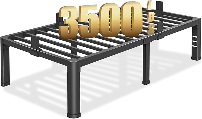 Yitong Angel 18 inch Twin XL Bed Frame with Rounded Corner Legs and Headboard Hole Mattress Slide Stopper 3500 LBS Heavy Duty Support Metal Platform,No Box Spring Needed, Noise Free,Easy Assembly