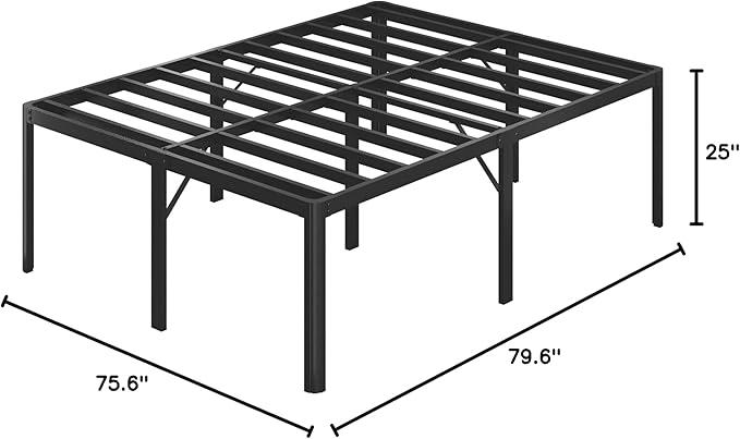 Lutown-Teen 25 Inch High King Bed Frame with Rounded Corner Legs, Sturdy Mattress Foundation, Heavy Duty Metal King Size Platform No Box Spring Needed, Noise Free, Easy Assembly, Black