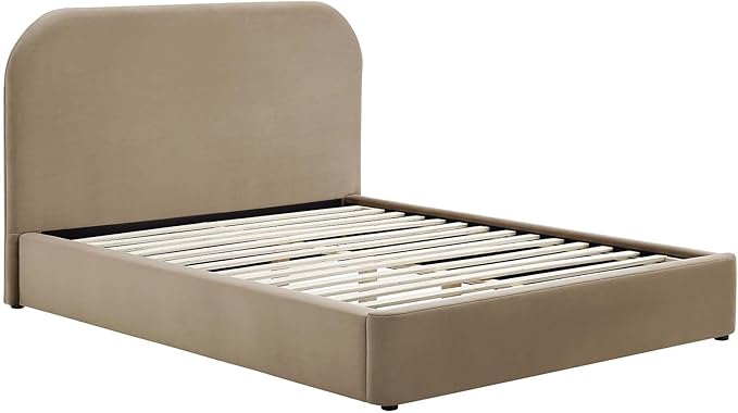 Modway Keynote Modern Full Bed Frame with Curve Shaped Headboard in Taupe, Upholstered in Performance Velvet, Full Size Platform Bed, Soft Cloud Bed Frameain-Resistant Velvet Full Bed