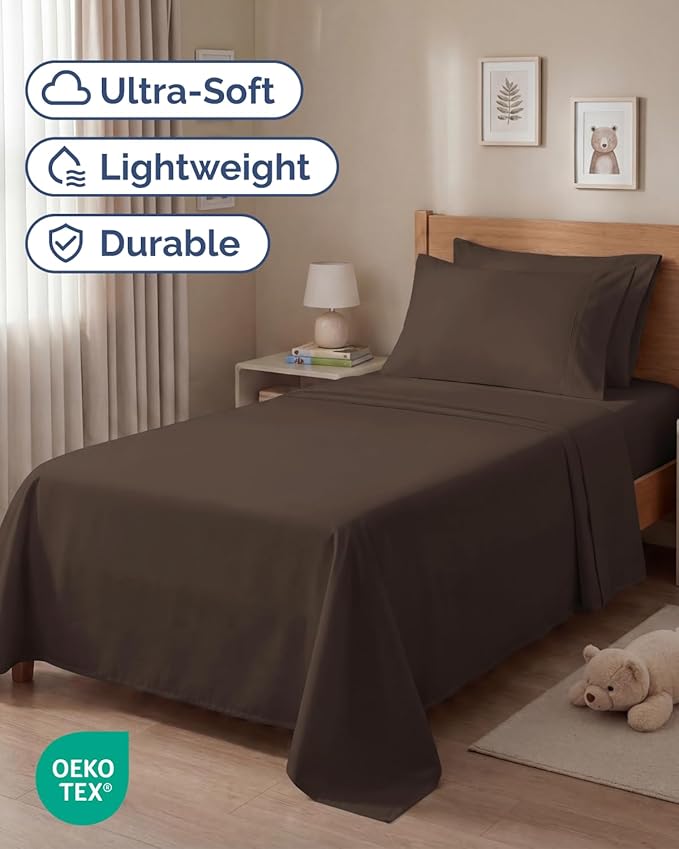 Twin 4 Piece Sheet Set - Comfy, Breathable & Cooling - Soft Hotel Luxury Bedding for Women, Men, Kids, Teens & Children - 1 Flat & 1 Fitted Sheet & 2 Pillowcases w/ Deep Pockets - Wrinkle Free - Brown