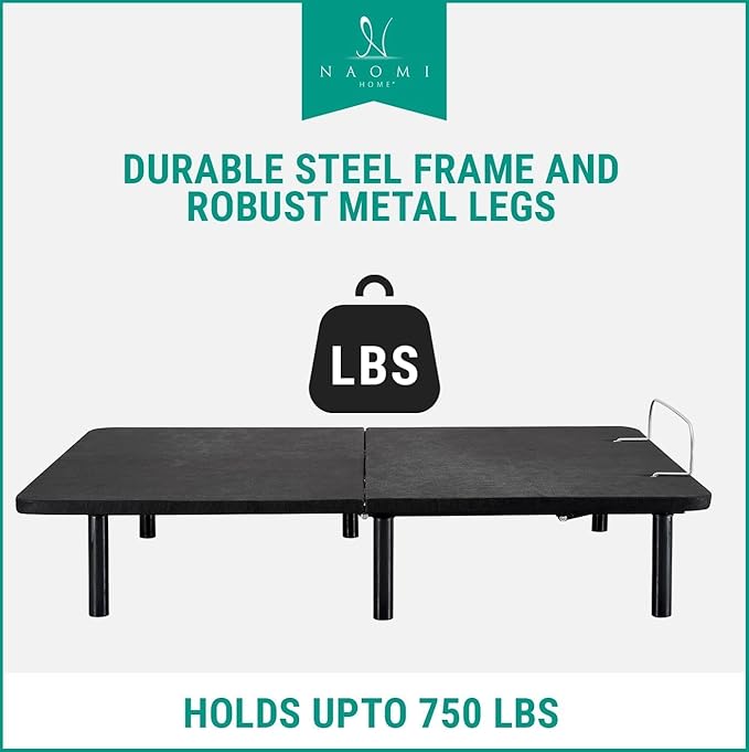 Naomi Home Twin XL Adjustable Bed Frame, Metal, Black, 7 Positions, Wireless Remote, Easy Assembly - Enhanced Comfort & Stylish Design