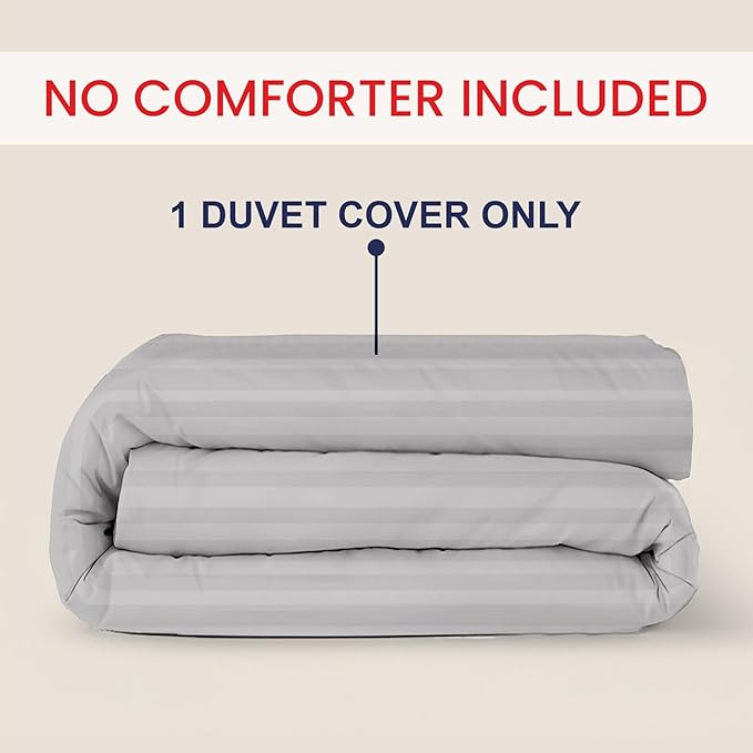 Kotton Culture 1 Pc Twin Size Duvet Cover Only -100% Egyptian Cotton 600 TC Ultra Soft Premium Durable Comforter Cover Zipper Closure & Corner Ties (Striped Silver, Twin/Twin XL 68" X 90")